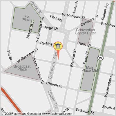 Street-level map of 50 Delaware Avenue.