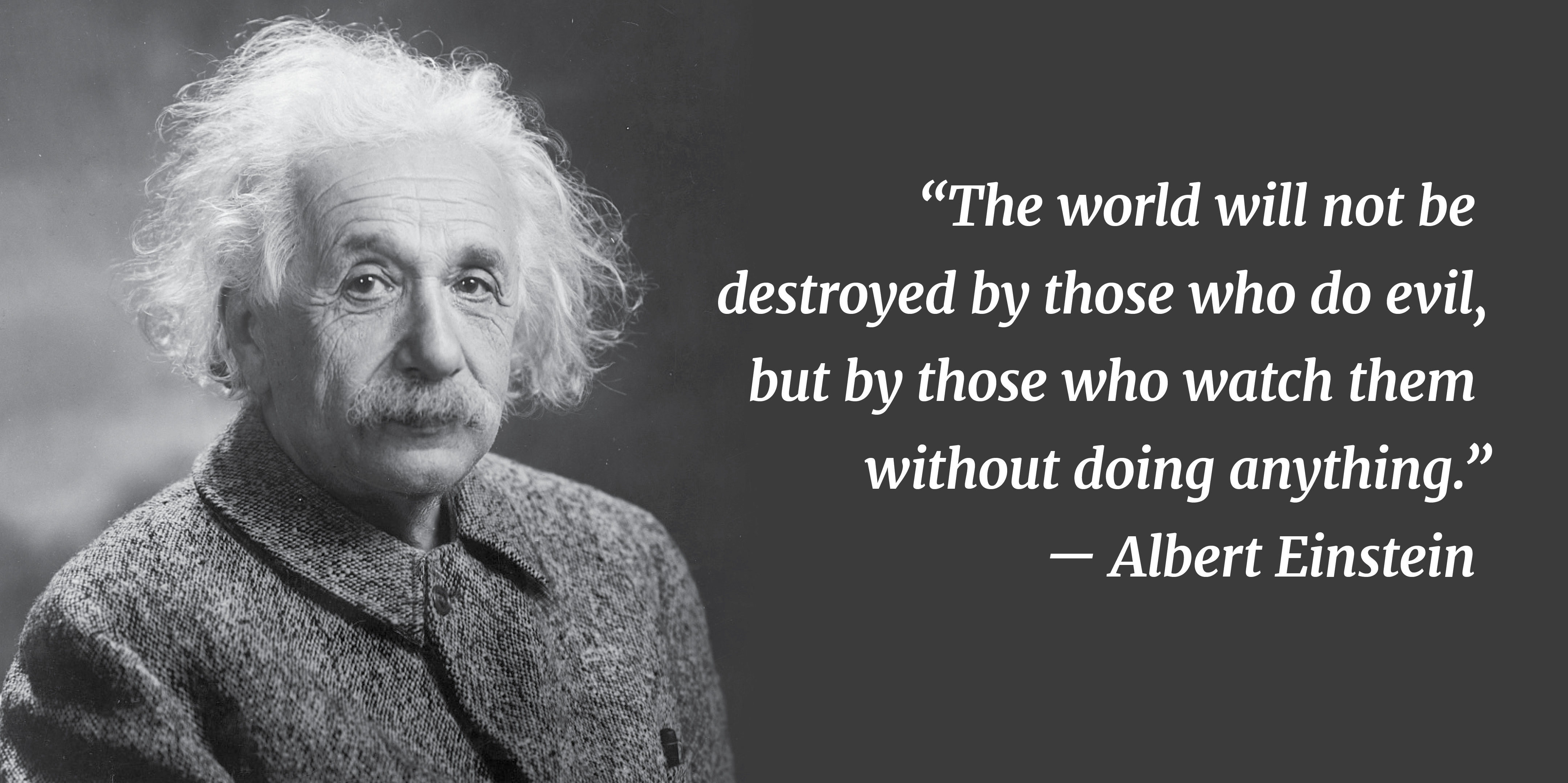 The world will not be destroyed by those who do evil, but by those who watch them without doing anything. — Albert Einstein