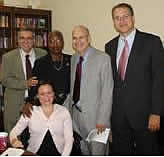 (LR) Judge J. Gubbay, (seated) Mia Santiago, Judge B. Williams, Judge W. Miller and Justin Barry, Esq.