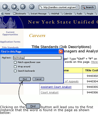how to search a web page for specific word